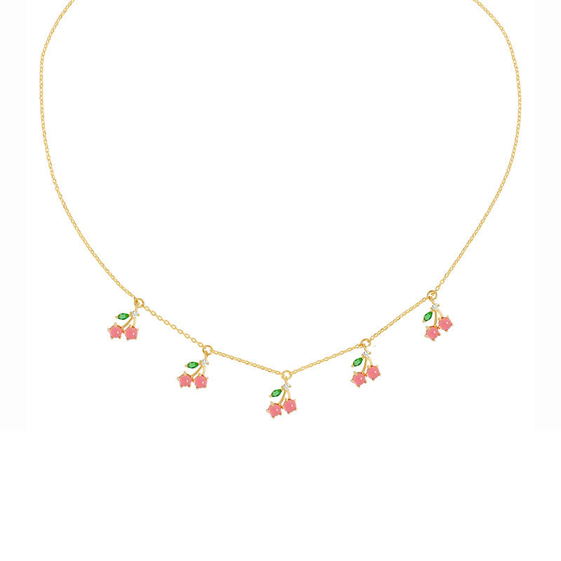 Wholesale Colorful Zircon Cherry Peach Tropical Fruit Copper Necklace